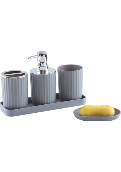 Plastik Tuvalet Banyo Yıkama Beş Parça Gargara Fincan Basın Losyon Şişe Diş Fırçası Bardak Sabun Kutusu Tepsi Otel B & B Depolama Malzemeleri (Yurt Dışından)