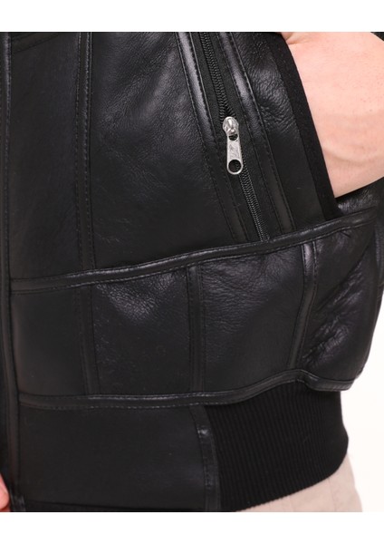 Erkek Siyah Içi Kürk Detaylı Deri Trikolu Yelek modelleri