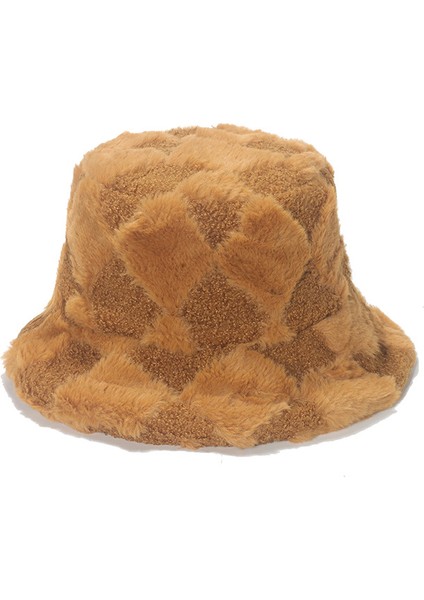 Sonbahar ve Kış Peluş Bonsai Şapka Vahşi Moda Sıcak Soğuk Şapka Geometrik Elmas Ekose Balıkçı Şapka (Yurt Dışından)