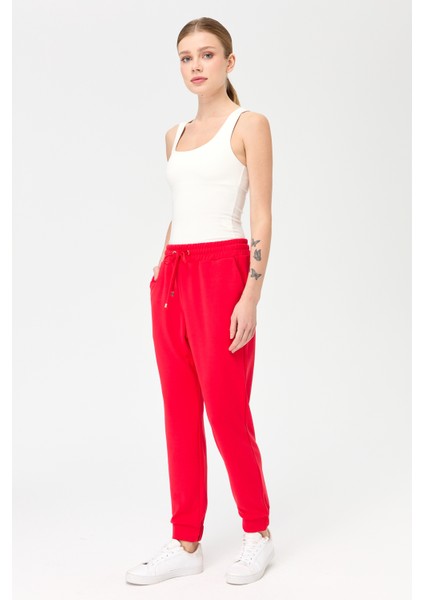 Kadın Paça Arkası Lastikli Cepli Eşofman Pantolon Kırmızı modelleri