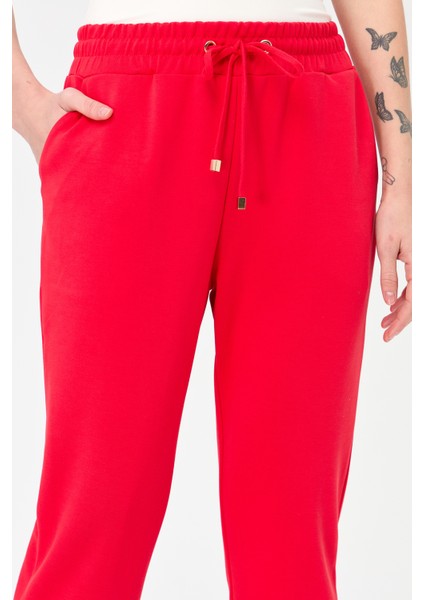Kadın Paça Arkası Lastikli Cepli Eşofman Pantolon Kırmızı fırsatları