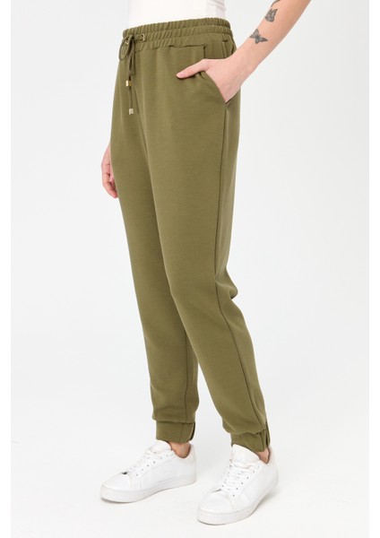 Kadın Paça Arkası Lastikli Cepli Eşofman Pantolon Haki modelleri