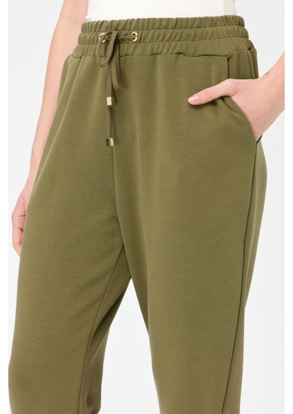 Kadın Paça Arkası Lastikli Cepli Eşofman Pantolon Haki fırsatları