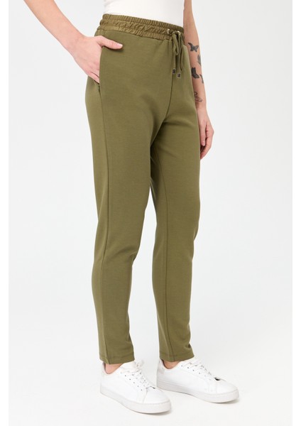 Kadın Beli Bağcıklı Cepli Eşofman Pantolon Haki