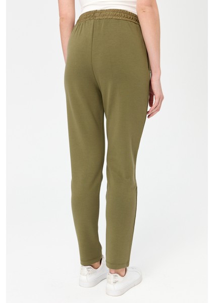 Kadın Beli Bağcıklı Cepli Eşofman Pantolon Haki