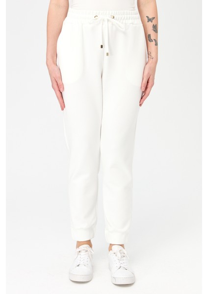 Kadın Paça Arkası Lastikli Cepli Eşofman Pantolon Beyaz modelleri