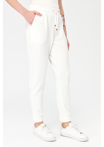 Kadın Paça Arkası Lastikli Cepli Eşofman Pantolon Beyaz indirimleri