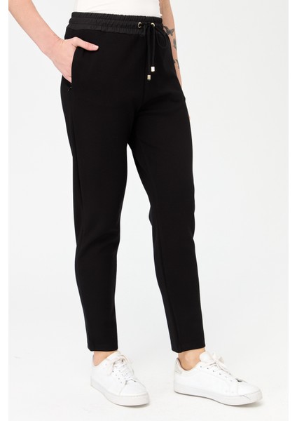 Kadın Beli Bağcıklı Cepli Eşofman Pantolon Siyah