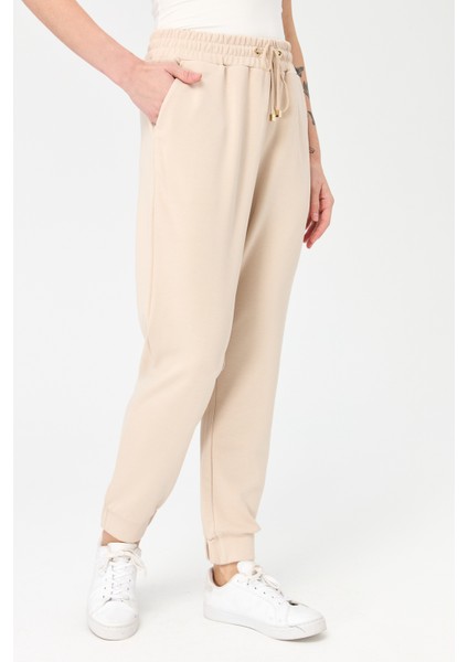 Kadın Paça Arkası Lastikli Cepli Eşofman Pantolon Bej fiyatları