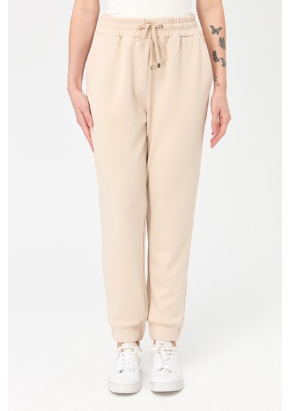 Kadın Paça Arkası Lastikli Cepli Eşofman Pantolon Bej indirimleri