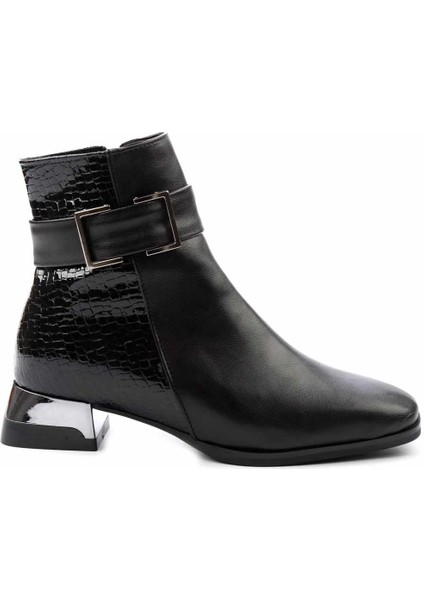 Siyah Siyah Kroko Kadın Bot & Bootie K02874041309
