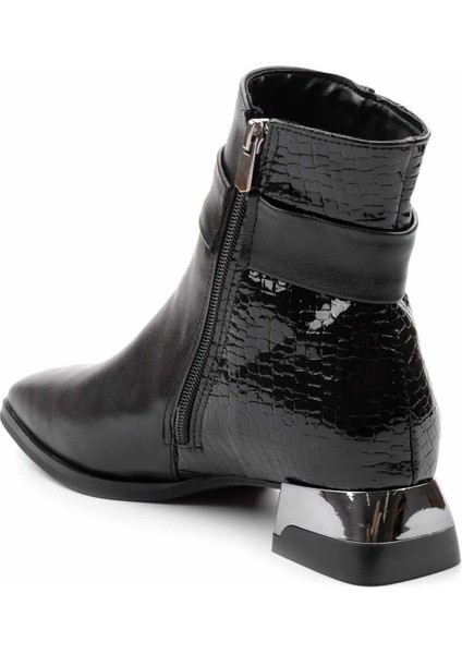 Siyah Siyah Kroko Kadın Bot & Bootie K02874041309