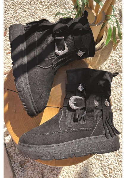 Siyah Süet Kadın Bot & Bootie K02991031502