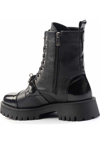 Siyah Siyah Kırışık Rugan Hakiki Deri Kadın Bot & Bootie K02274320303