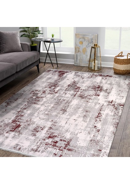 Bordo Gri Modern Makine Halısı