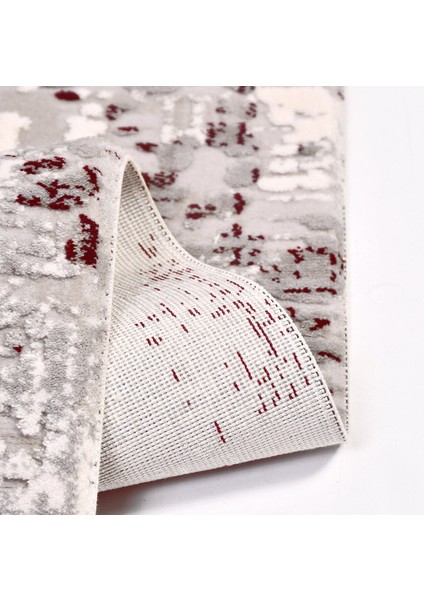 Bordo Gri Modern Makine Halısı