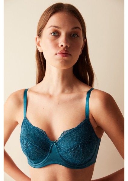 Curvy Dantel Detaylı Petrol Mavi Sütyen modelleri