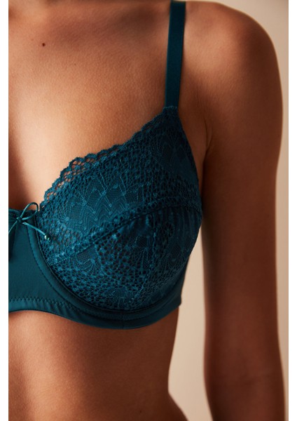 Curvy Dantel Detaylı Petrol Mavi Sütyen fırsatları