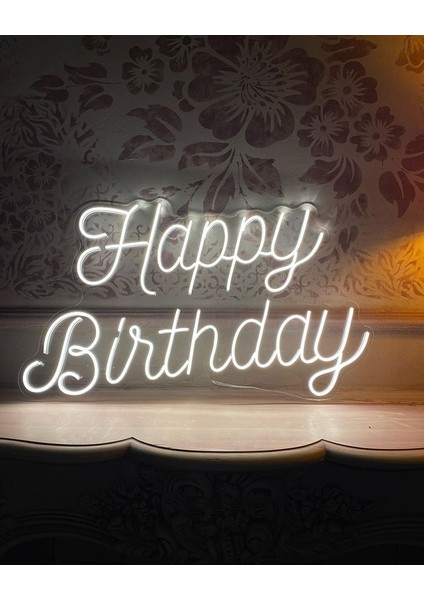 Happy Birthday Yazılı Neon LED Işıklı Organizasyon Duvar Dekorasyon ÜRÜNÜ(78X79 Cm)