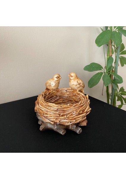 2 Kuşlu Dekoratif Polyester Sepet