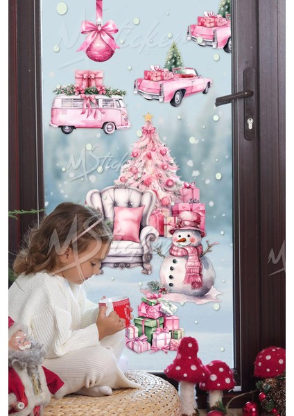 Vintage Kış Konseptli Sticker Seti, Yeni Yıl Yılbaşı Pembe Temalı Sticker Seti Çocuk Bebe Odası fiyatları