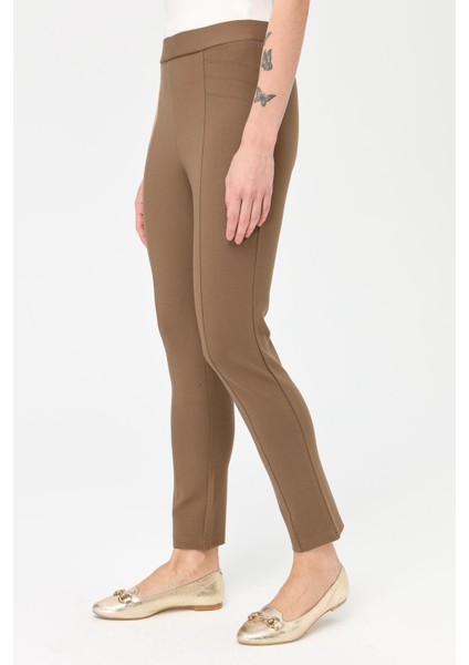 Kadın Nervürlü Tayt Pantolon Camel