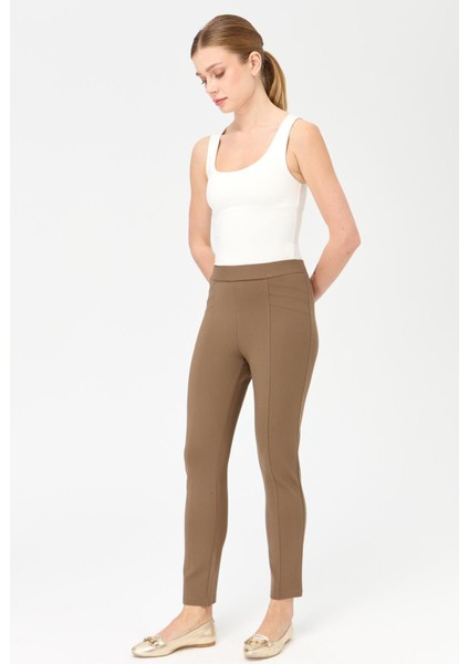Kadın Nervürlü Tayt Pantolon Camel modelleri