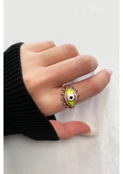 925 Ayar Gümüş Taş İşlemeli Mineli Göz Motifli Yüzük