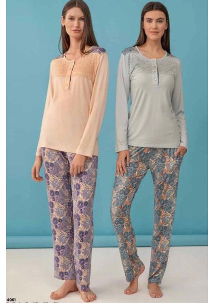 4061 Bayan Uzun Kol Pijama Takımı