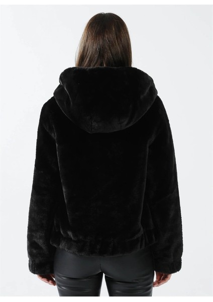 Kadın Ceket Siyah 15260047 Onlvıda Fur Hooded Jacket cc Otw fırsatları