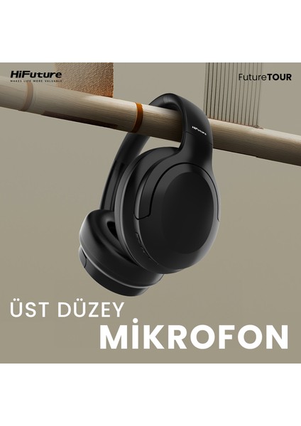 FutureTour Kablosuz Bluetooth 5.2 ANC Gürültü Engelleyici Mikrofonlu Kulak Üstü Kulaklık Siyah