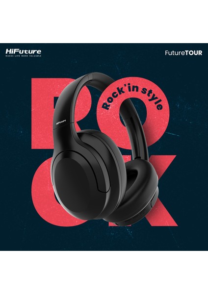 FutureTour Kablosuz Bluetooth 5.2 ANC Gürültü Engelleyici Mikrofonlu Kulak Üstü Kulaklık Siyah