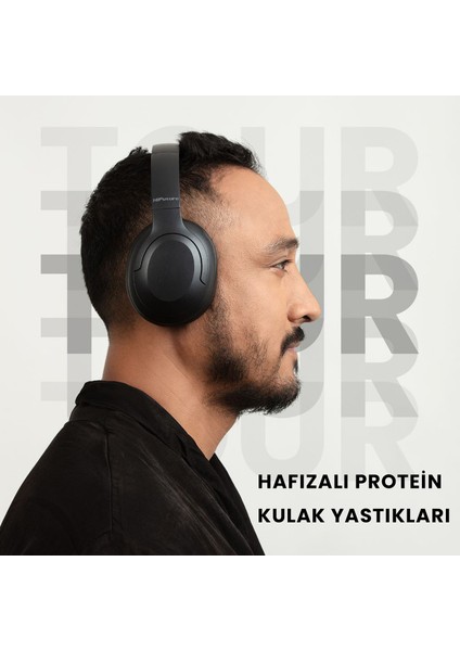 FutureTour Kablosuz Bluetooth 5.2 ANC Gürültü Engelleyici Mikrofonlu Kulak Üstü Kulaklık Siyah