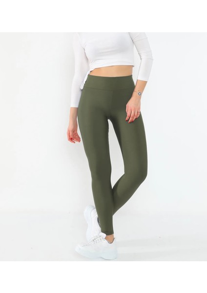 Yüksek Bel Toparlayıcı Içi Polarlı Şardonlu Dalgıç Kumaş Yeşil Tayt