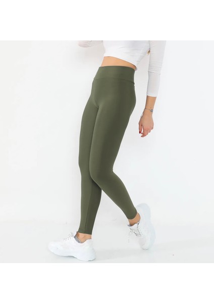 Yüksek Bel Toparlayıcı Içi Polarlı Şardonlu Dalgıç Kumaş Yeşil Tayt modelleri