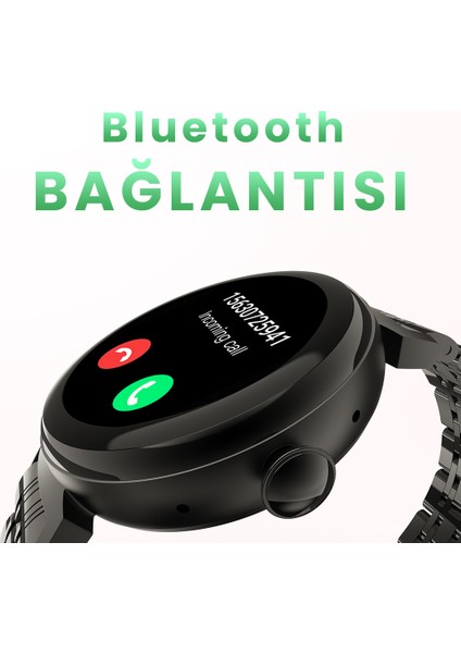 Future Aura Bluetooth 5.2 IP68 Su Geçirmez AMOLED Ekran 1.04 inç Arama Özellikli iOS&Android Uyumlu Nabız Spor Kan Oksijen Takibi 27mm Akıllı Saat Siyah