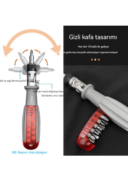 Çok Açılı 10 Bir Arada Iki Yönlü Çok Kullanıcılı Tornavida Aracı Seti (Yurt Dışından)