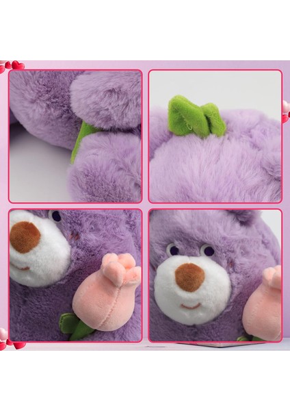 Teddy Bear Laleler ile Doldurulmuş Hayvan Sevimli Sevimli Yumuşak Mor Ayı Peluş Oyuncak Sevgilisi Için Sevgililer Günü Hediyesi Kız Arkadaşı Çocuklar Düğün Dekorasyon 9.5" (Yurt Dışından)