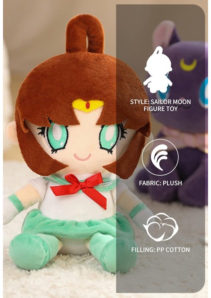 Sailor Peluş Ay Bebek Tsukino Usagi Plushie Anime Dolması Hayvan Yumuşak Karikatür Figürü Oyuncak Yastık Yastık Hediye (Yeşil) (Yurt Dışından)