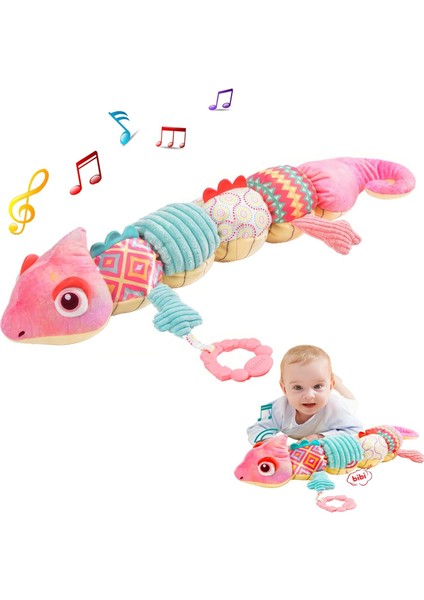 Yumuşak Duyusal Çıngıraklar ve Kırışık Yenidoğan Peluş Karın Zamanı Oyuncakları ile Bebek Müzikal Doldurulmuş Hayvan Oyuncak 6+ Aylık Kız Bebek Hediyesi, Pembe Bukalemun (Yurt Dışından)