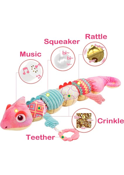 Yumuşak Duyusal Çıngıraklar ve Kırışık Yenidoğan Peluş Karın Zamanı Oyuncakları ile Bebek Müzikal Doldurulmuş Hayvan Oyuncak 6+ Aylık Kız Bebek Hediyesi, Pembe Bukalemun (Yurt Dışından) modelleri