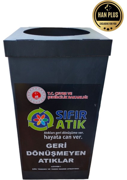 Han Plus Sıfır Atık Kutusu – Tek Cephe Folyo Sıvamalı Geri Dönüşüm Kutusu (Siyah) - 4 ADET