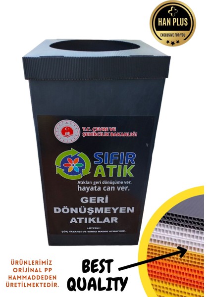 Han Plus Sıfır Atık Kutusu – Tek Cephe Folyo Sıvamalı Geri Dönüşüm Kutusu (Siyah) - 4 ADET