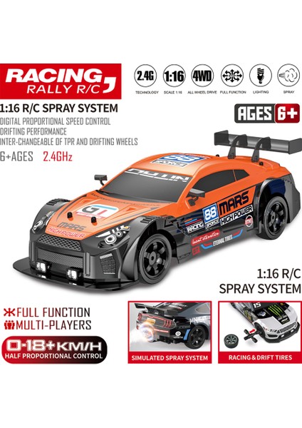 2.4g Drift Rc Araba 4WD Yüksek Hızlı Rc Drift Araba Oyuncak Uzaktan Kumanda Model Araç Araba Rc Araç Oyuncak Işık ve Sprey ile Çocuk Için (Yurt Dışından)