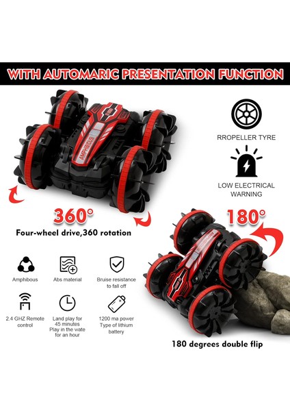 Uzaktan Kumandalı Araba Tekne Kamyon, 2.4 Ghz 4WD Amfibi Rc Araba Tekne Döndürme 360° Döndürme ve Çevirme Kamyon Dublör Araçları, 6-12 Yaşındaki Erkek Çocuklar Için Oyuncaklar Seri (Yurt Dışından) modelleri