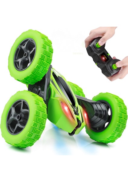 Uzaktan Kumandalı Araba, Rc Arabalar Dublör Araba Oyuncak, 4WD 2.4ghz Çift Taraflı 360° Dönen Farlı Rc Araba, Erkekler/kızlar Için Çocuk Noel Oyuncak Arabaları (Yeşil) (Yurt Dışından)