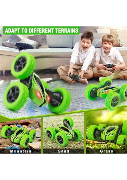 Uzaktan Kumandalı Araba, Rc Arabalar Dublör Araba Oyuncak, 4WD 2.4ghz Çift Taraflı 360° Dönen Farlı Rc Araba, Erkekler/kızlar Için Çocuk Noel Oyuncak Arabaları (Yeşil) (Yurt Dışından) fırsatları