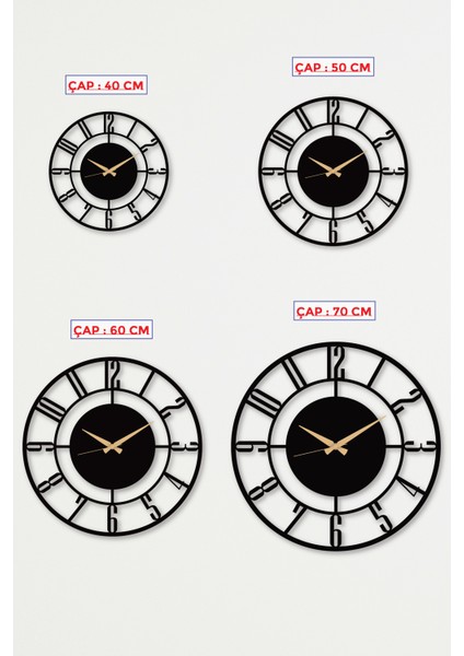 Gowpenart Daktilo Rakamlı Metal Siyah Duvar Saati - Ev / Ofis Saati - Hediye Saat - 60 x 60 cm