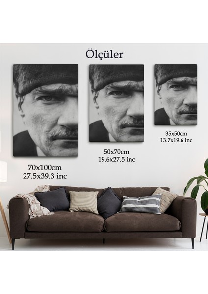 Atatürk Portre Tablosu Mustafa Kemal Atatürk Dikdörtgen Dekoratif Kanvas Tablo