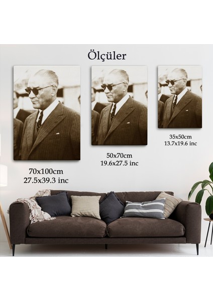 Atatürk Portre Tablosu Mustafa Kemal Atatürk Dikdörtgen Dekoratif Kanvas Tablo